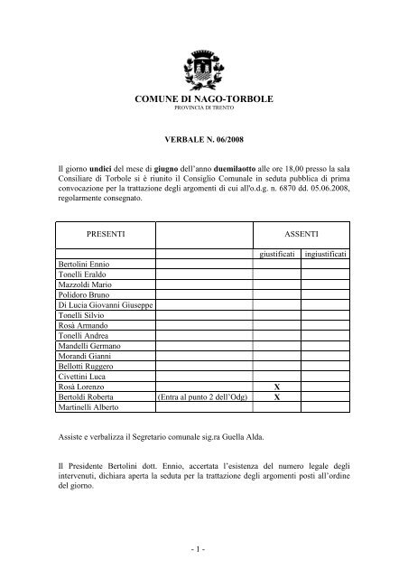 Verbale Consiglio comunale dd. 11/6/2008 - Comune di Nago Torbole
