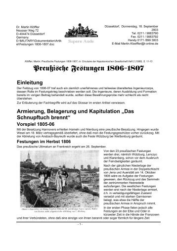 Preußische Festungen 1806-1807 - Ingenieurgeograph