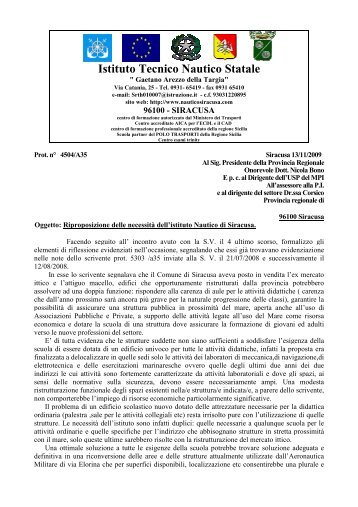 Lettera del Dirigente al Presidente della Provincia di Siracusa