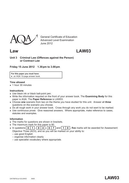 AQA-LAW03-QP-JUN12