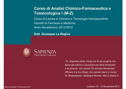 Corso di Analisi Chimico-Farmaceutica e Tossicologica I (M-Z) - CTF