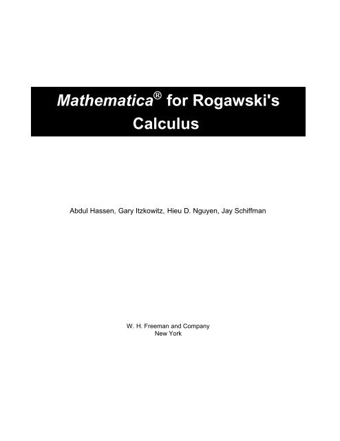 Mathematica For Rogawski S Calculus Wh Freeman