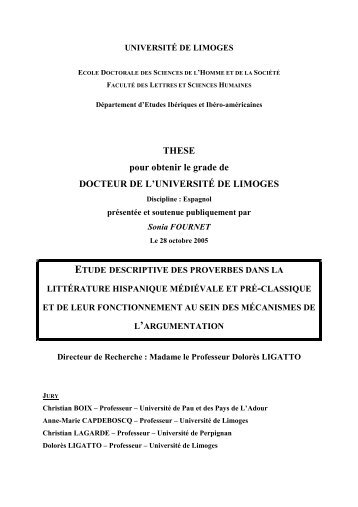 Etude descriptive des proverbes dans la littérature hispanique ...