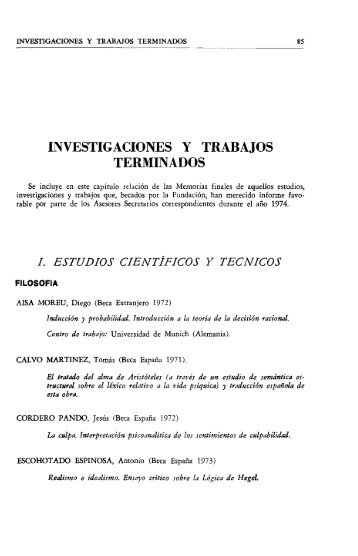 investigaciones y trabajos terminados - Fundación Juan March