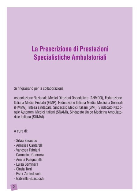La Prescrizione di Prestazioni Specialistiche Ambulatoriali