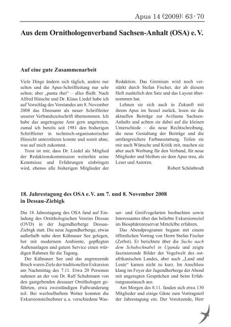 (OSA) e. V. - Ornithologenverband Sachsen-Anhalt eV