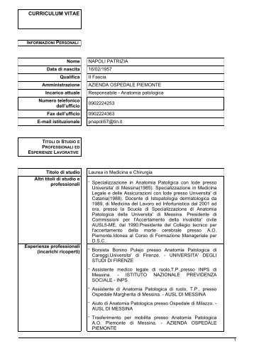 CV Napoli Patrizia - Azienda Ospedaliero - Universitaria "Policlinico ...