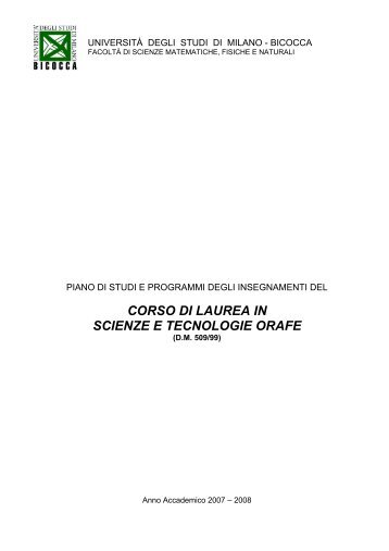 CORSO DI LAUREA IN SCIENZE E TECNOLOGIE ORAFE