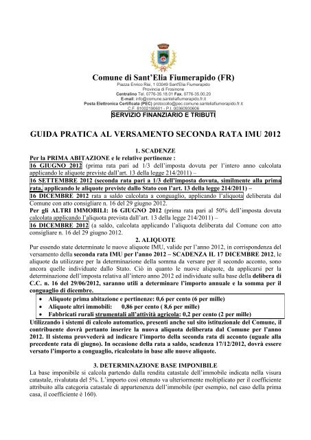 guida pratica al versamento imu 2012 - Comune di Sant'Elia ...