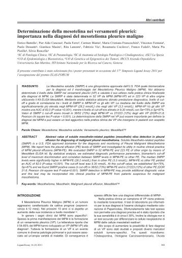 Determinazione della mesotelina nei versamenti pleurici - ELAS Italia