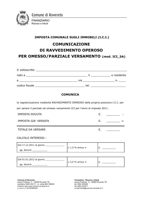 mod. 5A - Ravvedimento operoso versamento - Comune di Rovereto