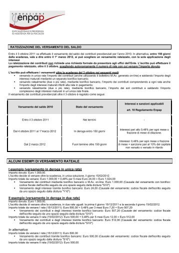 Informazioni sul versamento rateale del saldo dei contributi - Enpap