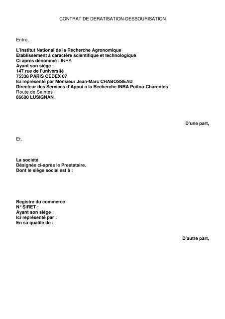 CONTRAT DE DERATISATION-DESSOURISATIO NN Entre, L ... - Inra