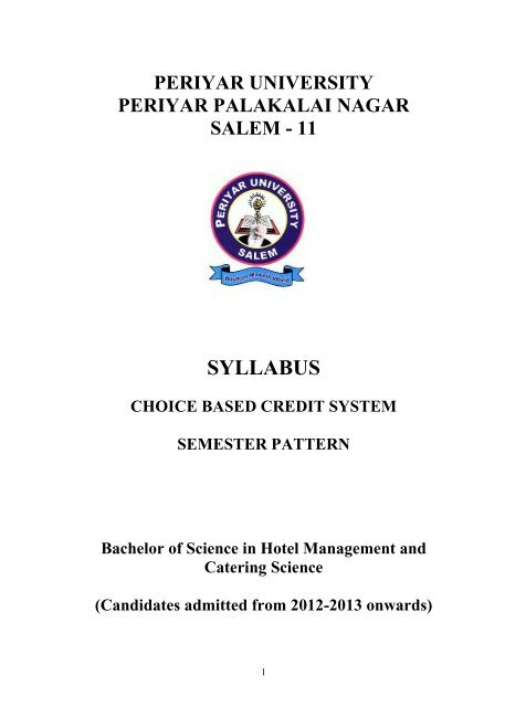 B Sc Hotel Management Amp Catering Science Periyar University