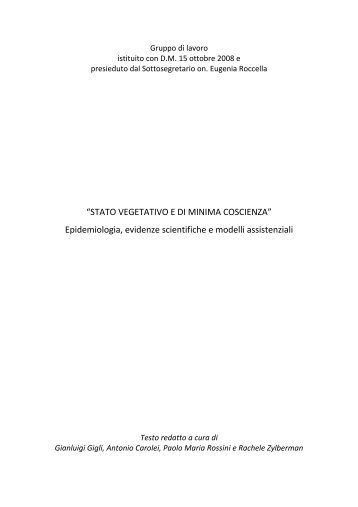 STATO VEGETATIVO E DI MINIMA COSCIENZA - Ministero della ...