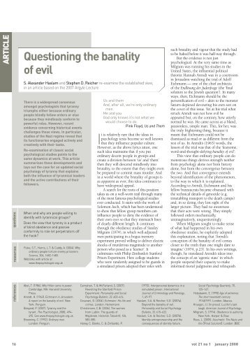 Questioning the banality of evil - The Psychologist