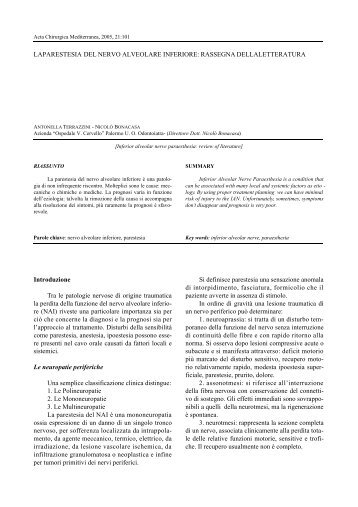 La parestesia del nervo alveolare inferiore - Carbone Editore