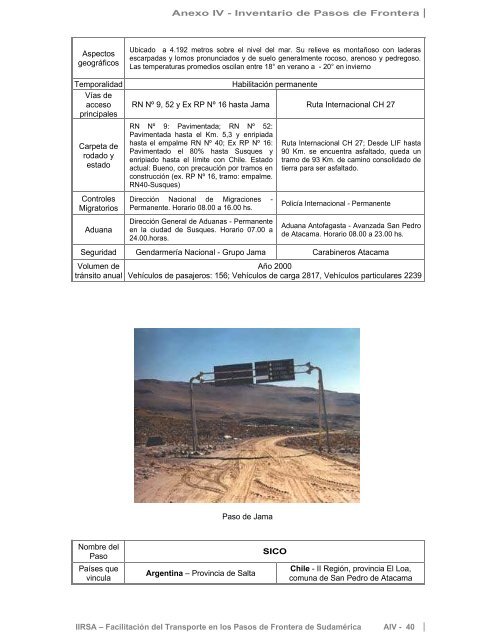 Anexo IV – Inventario de Pasos de Frontera - CAF