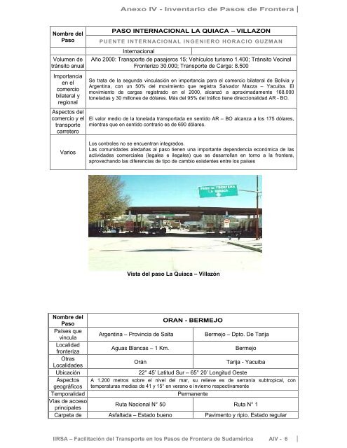 Anexo IV – Inventario de Pasos de Frontera - CAF