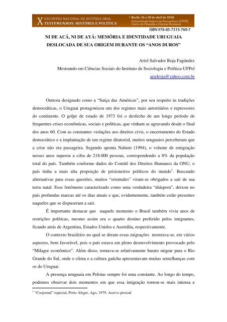 Ariel Salvador Roja Fagúndez - X Encontro Nacional de História ...
