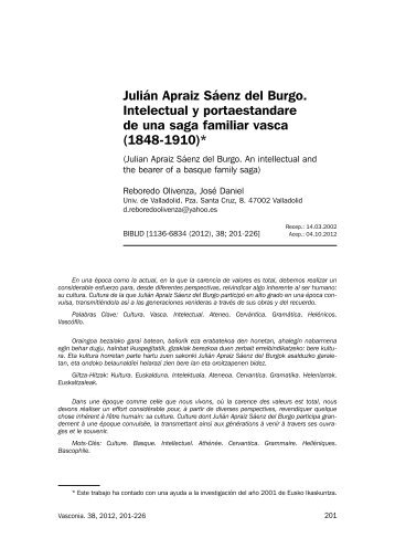 Julián Apraiz Sáenz del Burgo. Intelectual y portaestandarte de una ...