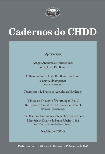 Cadernos do CHDD Nº 01 - Funag