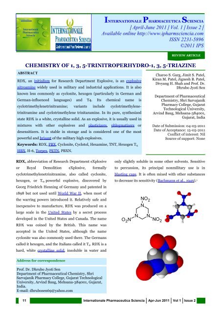 chemistry of 1, 3, 5-trinitroperhydro-1, 3, 5-triazine - Internationale ...