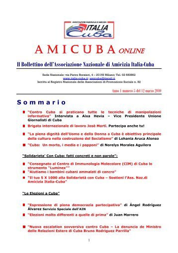 Anno I numero 5 - Associazione di amicizia Italia-Cuba