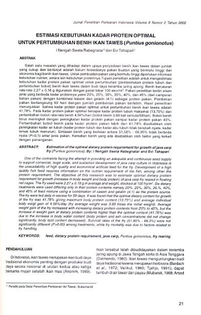 ESTIMASI KEBUTUHAN KADAR PROTEIN OPTIMAL ... - Pustaka