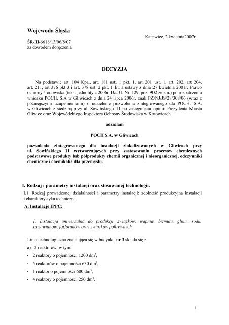 Pozwolenie zintegrowane dla instalacji (plik PDF 3.7 MB) - Polskie ...