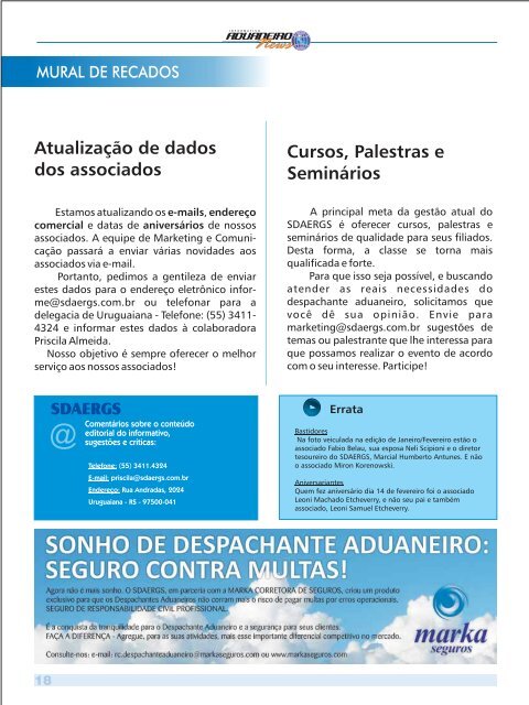 Cursos, Palestras e Seminários - Sdaergs