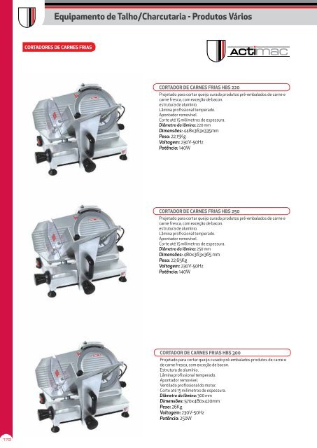 Equipamento de Charcutaria / Talho