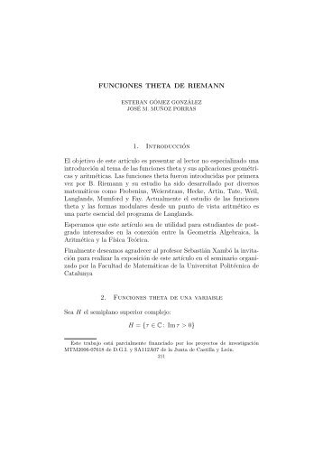 FUNCIONES THETA DE RIEMANN 1. Introducción El objetivo de ...