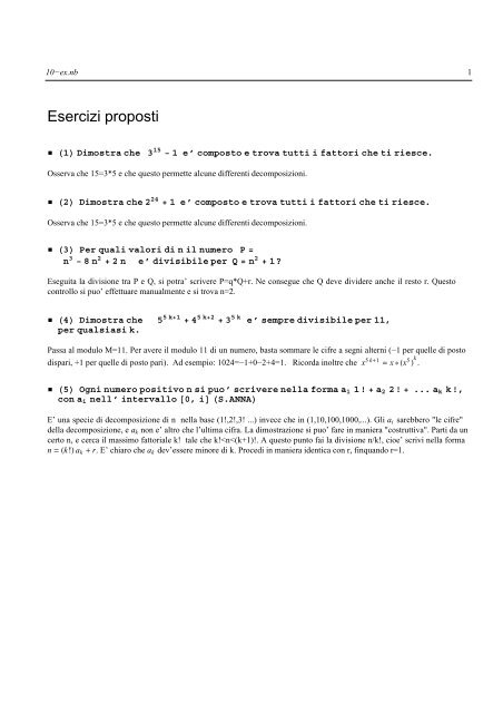 Cenni di TEORIA DEI NUMERI - Liceo Scientifico XXV Aprile