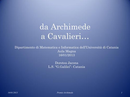 Da Archimede a Cavalieri - Liceo Scientifico Galilei