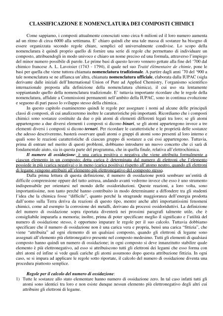 classificazione e nomenclatura dei composti chimici - Liceo ...