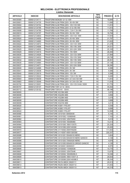 LISTINO GENERALE LISTINO GENERALE