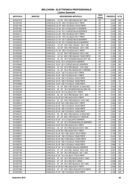 LISTINO GENERALE LISTINO GENERALE