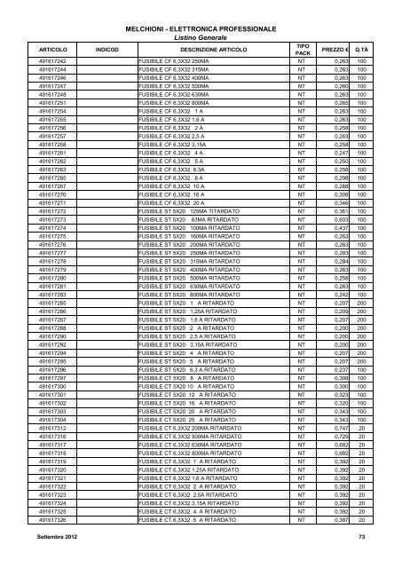 LISTINO GENERALE LISTINO GENERALE