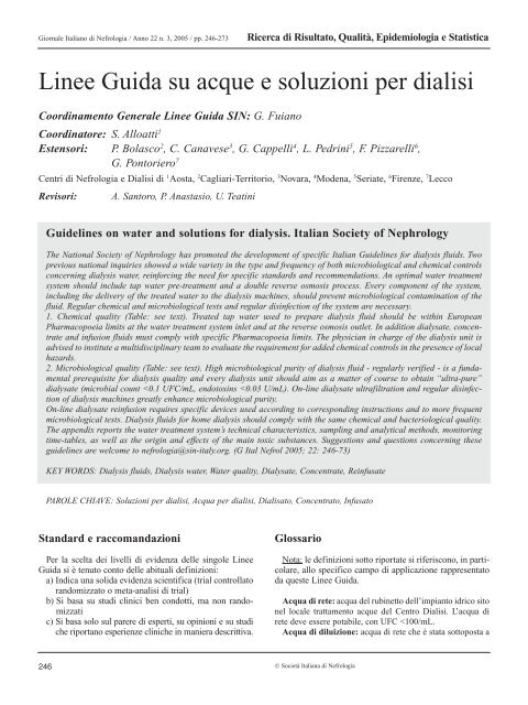Linee Guida su acque e soluzioni per dialisi - Società Italiana di ...