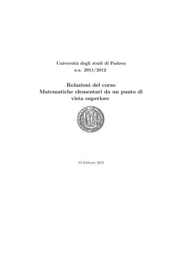 Relazioni del corso Matematiche elementari da un punto di vista ...