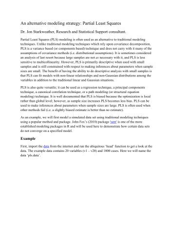 An alternative modeling strategy: Partial Least Squares