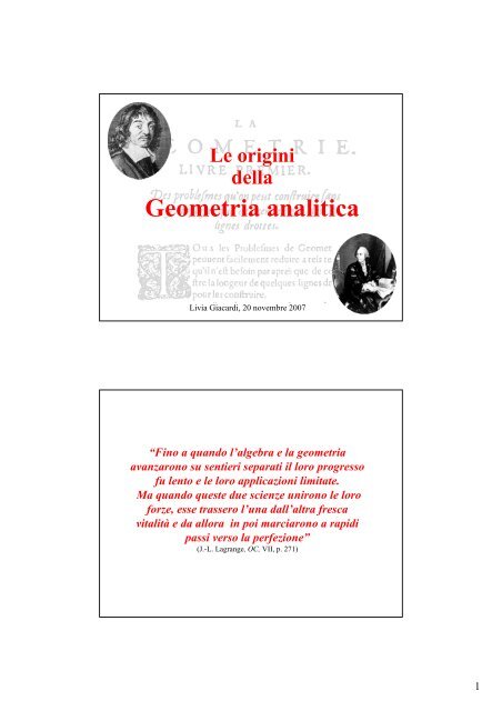 Alle origini della geometria analitica - Corso di Studi in Matematica
