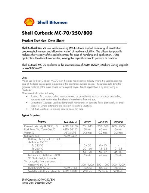Shell Cutback MC-70/250/800
