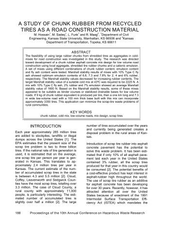 A study of chunk rubber from recycled tires as a road construction