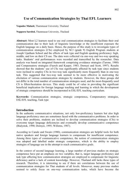 Use of Communication Strategies by Thai EFL Learners