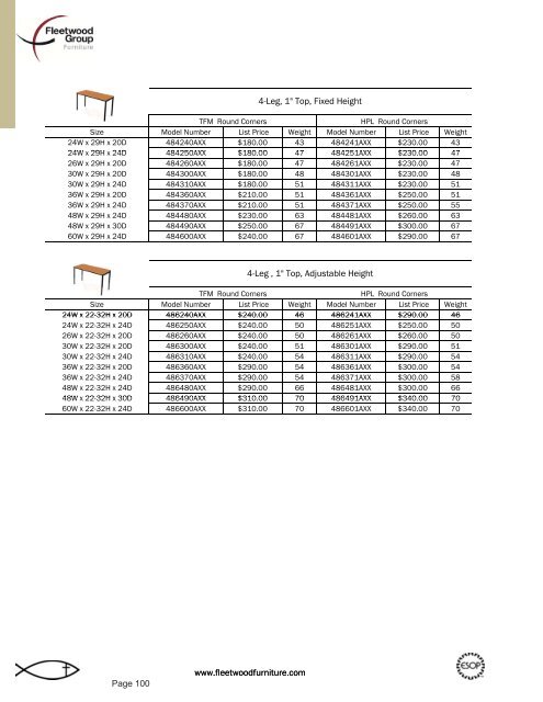 Price List - Fleetwood Furniture