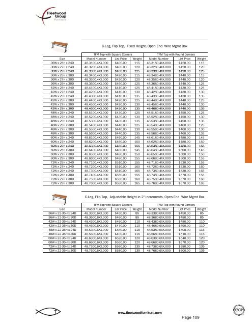 Price List - Fleetwood Furniture