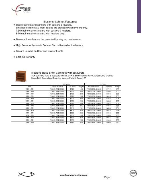 Price List - Fleetwood Furniture