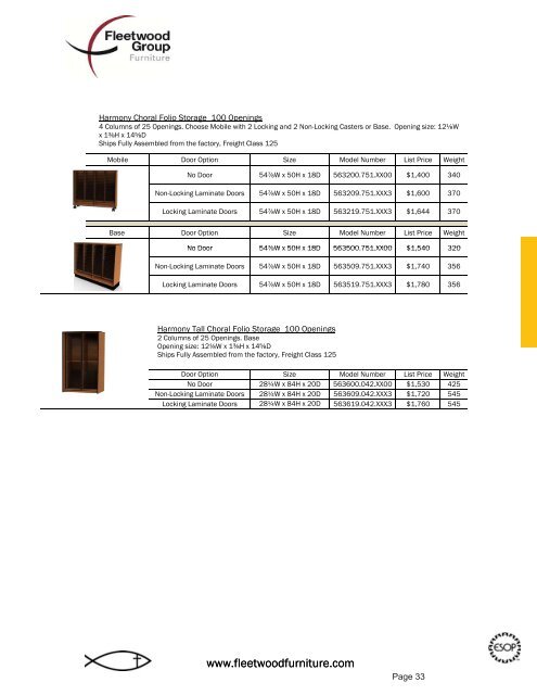 Price List - Fleetwood Furniture